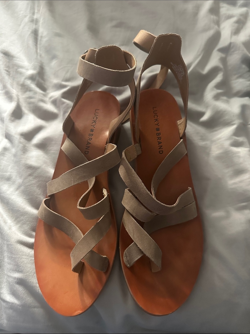 Lucky Brand Olive Strappy Ankle-Wrap Wedge Sandals Size 10